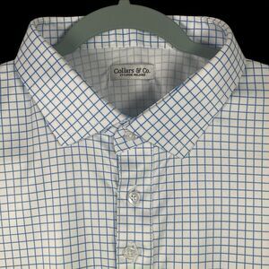 Collars & Co Button Up Polo Shirt Mens 2XL Relaxed Blue Check Thin Grid Golf NWT